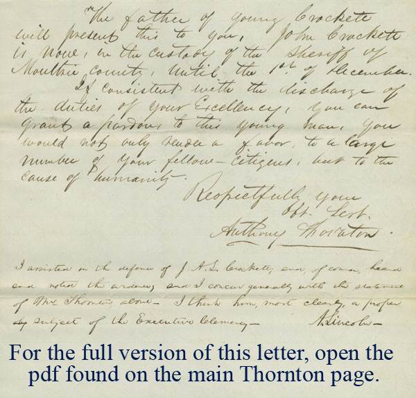thornton-Letter from Thornton to French, courtesy of the Illinois State Archives